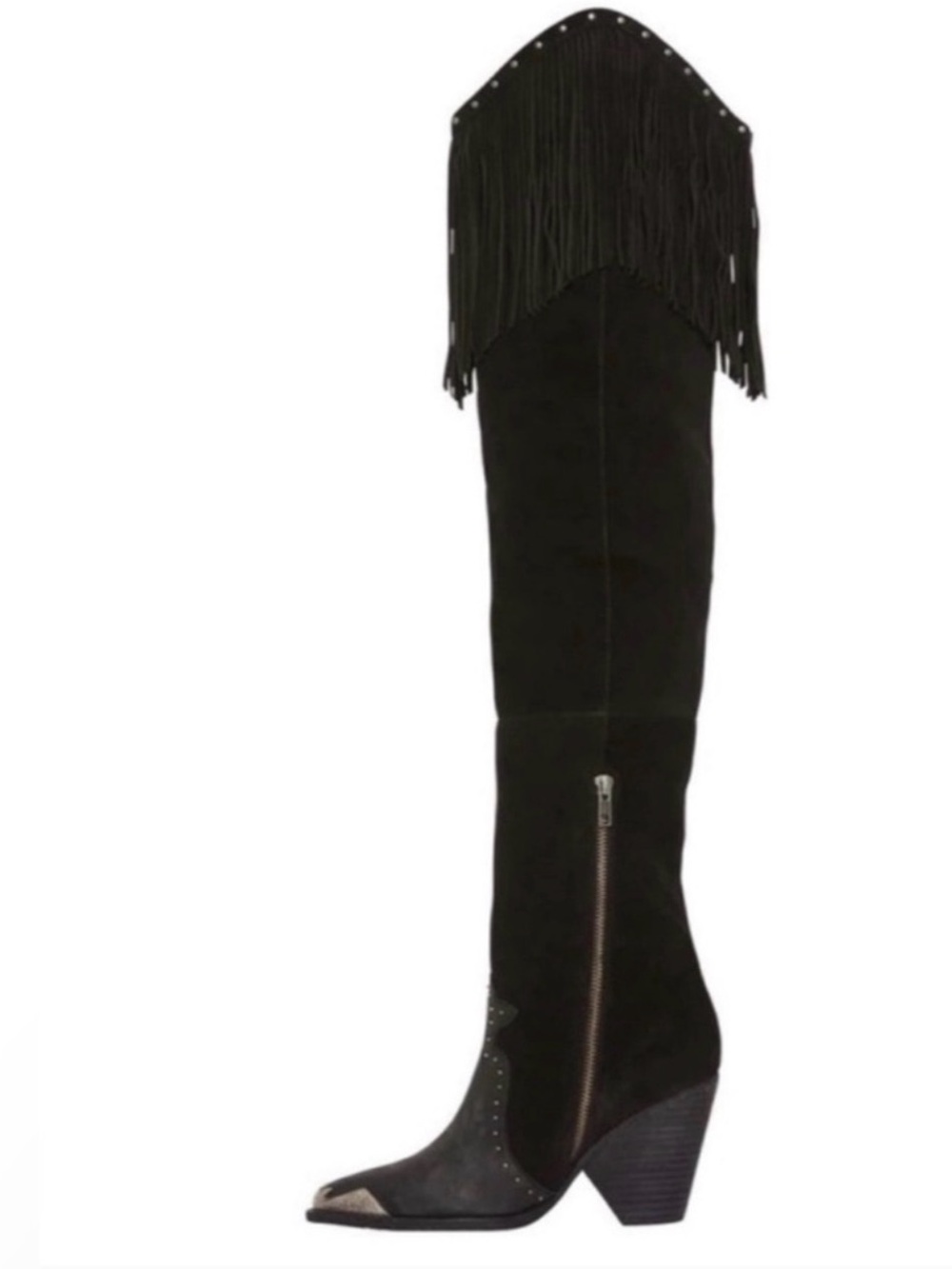 Spell Evie Black Fringe Over-the-Knee Boot with Stud Accents